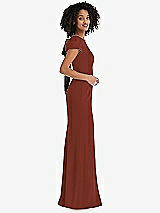 Side View Thumbnail - Auburn Moon & Black Puff Cap Sleeve Cutout Tie-Back Trumpet Gown