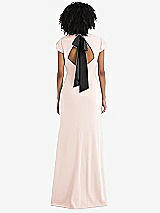 Front View Thumbnail - Blush & Black Puff Cap Sleeve Cutout Tie-Back Trumpet Gown