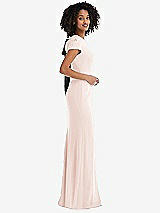 Side View Thumbnail - Blush & Black Puff Cap Sleeve Cutout Tie-Back Trumpet Gown