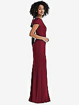 Side View Thumbnail - Burgundy & Black Puff Cap Sleeve Cutout Tie-Back Trumpet Gown