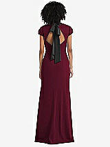 Front View Thumbnail - Cabernet & Black Puff Cap Sleeve Cutout Tie-Back Trumpet Gown