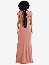 Front View Thumbnail - Desert Rose & Black Puff Cap Sleeve Cutout Tie-Back Trumpet Gown