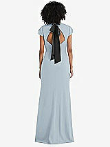 Front View Thumbnail - Mist & Black Puff Cap Sleeve Cutout Tie-Back Trumpet Gown