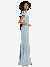 Side View Thumbnail - Mist & Black Puff Cap Sleeve Cutout Tie-Back Trumpet Gown