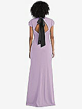 Front View Thumbnail - Pale Purple & Black Puff Cap Sleeve Cutout Tie-Back Trumpet Gown