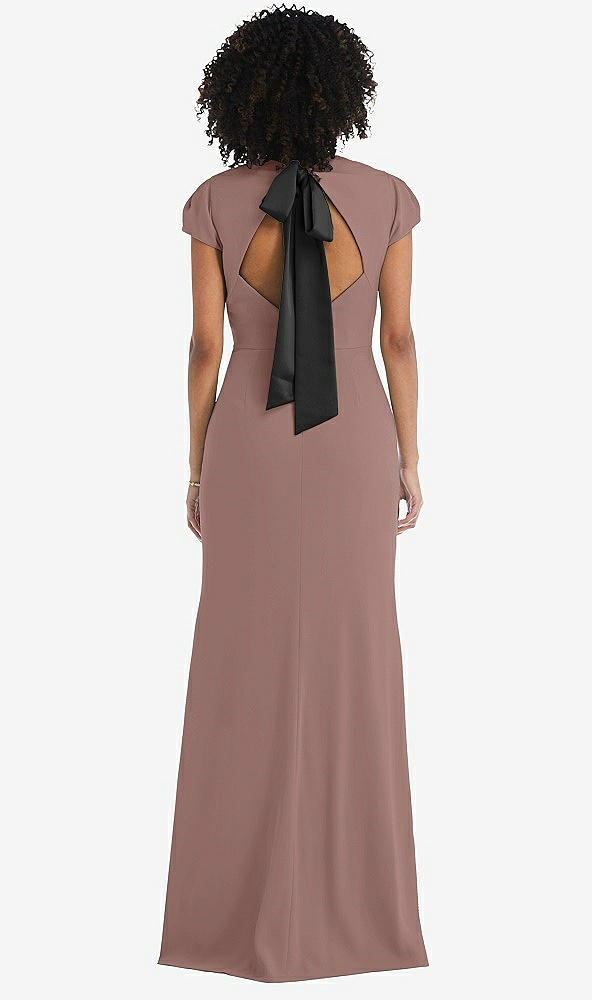 Front View - Sienna & Black Puff Cap Sleeve Cutout Tie-Back Trumpet Gown