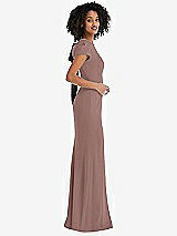 Side View Thumbnail - Sienna & Black Puff Cap Sleeve Cutout Tie-Back Trumpet Gown