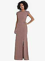 Rear View Thumbnail - Sienna & Black Puff Cap Sleeve Cutout Tie-Back Trumpet Gown