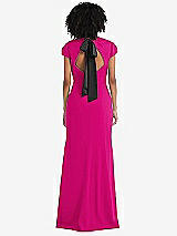 Front View Thumbnail - Think Pink & Black Puff Cap Sleeve Cutout Tie-Back Trumpet Gown