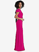 Side View Thumbnail - Think Pink & Black Puff Cap Sleeve Cutout Tie-Back Trumpet Gown