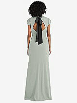 Front View Thumbnail - Willow Green & Black Puff Cap Sleeve Cutout Tie-Back Trumpet Gown