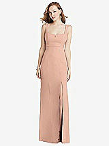 Front View Thumbnail - Pale Peach Wide Strap Notch Empire Waist Dress with Front Slit