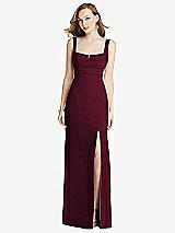 Front View Thumbnail - Cabernet Wide Strap Notch Empire Waist Dress with Front Slit