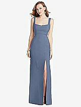 Front View Thumbnail - Larkspur Blue Wide Strap Notch Empire Waist Dress with Front Slit