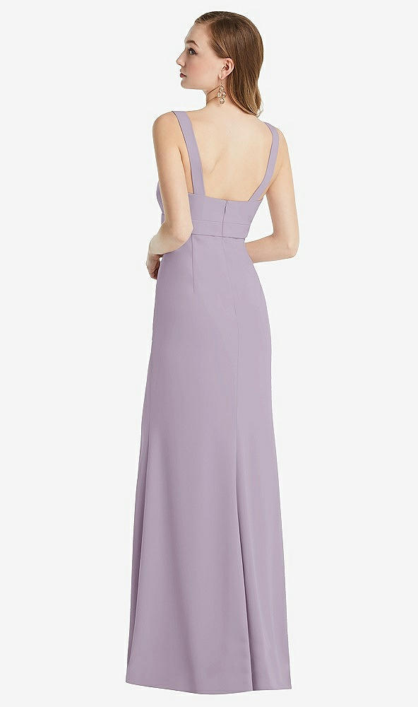 Back View - Lilac Haze Wide Strap Notch Empire Waist Dress with Front Slit