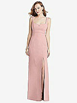 Front View Thumbnail - Rose - PANTONE Rose Quartz Wide Strap Notch Empire Waist Dress with Front Slit