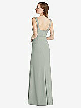 Rear View Thumbnail - Willow Green Wide Strap Notch Empire Waist Dress with Front Slit