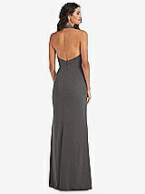 Rear View Thumbnail - Caviar Gray Halter Tuxedo Maxi Dress with Front Slit