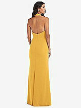 Rear View Thumbnail - NYC Yellow Halter Tuxedo Maxi Dress with Front Slit