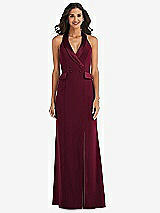 Front View Thumbnail - Cabernet Halter Tuxedo Maxi Dress with Front Slit