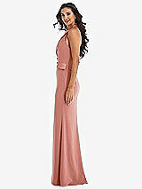 Side View Thumbnail - Desert Rose Halter Tuxedo Maxi Dress with Front Slit