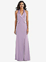 Front View Thumbnail - Pale Purple Halter Tuxedo Maxi Dress with Front Slit