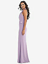 Side View Thumbnail - Pale Purple Halter Tuxedo Maxi Dress with Front Slit