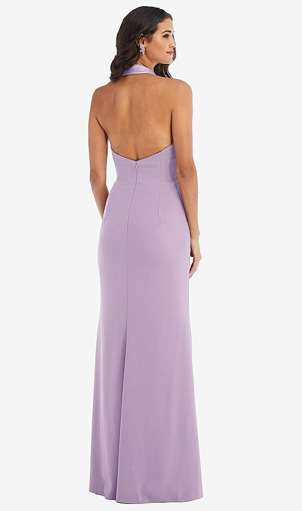 Back View - Pale Purple Halter Tuxedo Maxi Dress with Front Slit