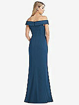 Rear View Thumbnail - Dusk Blue Off-the-Shoulder Tuxedo Maxi Dress with Front Slit