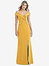 Front View Thumbnail - NYC Yellow Off-the-Shoulder Tuxedo Maxi Dress with Front Slit