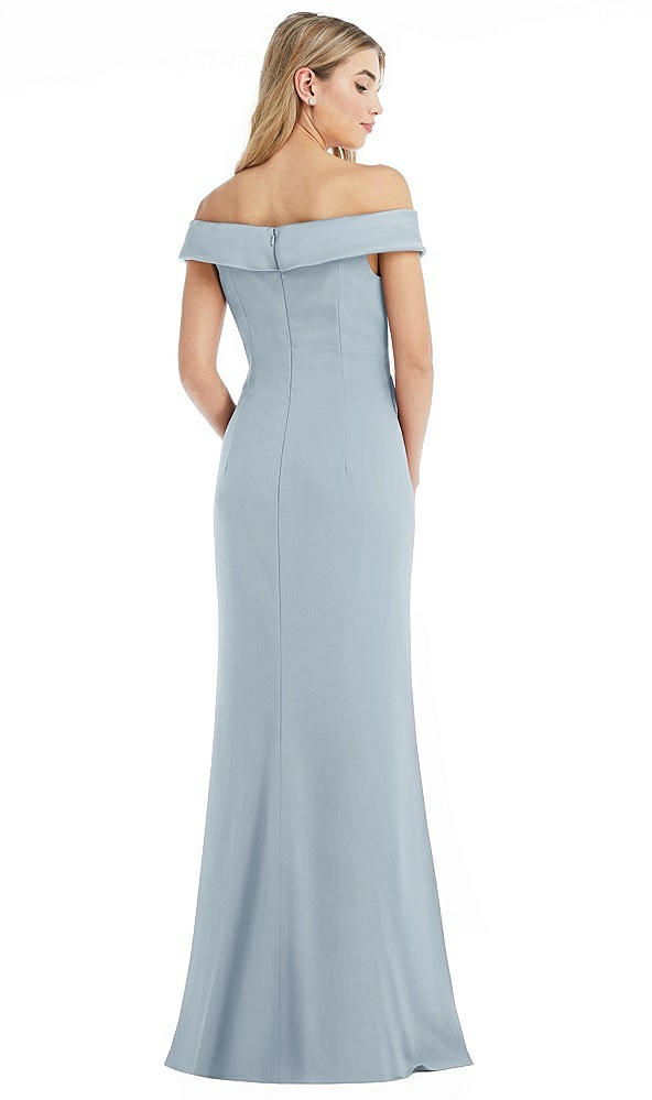 Back View - Mist Off-the-Shoulder Tuxedo Maxi Dress with Front Slit