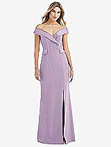 Front View Thumbnail - Pale Purple Off-the-Shoulder Tuxedo Maxi Dress with Front Slit