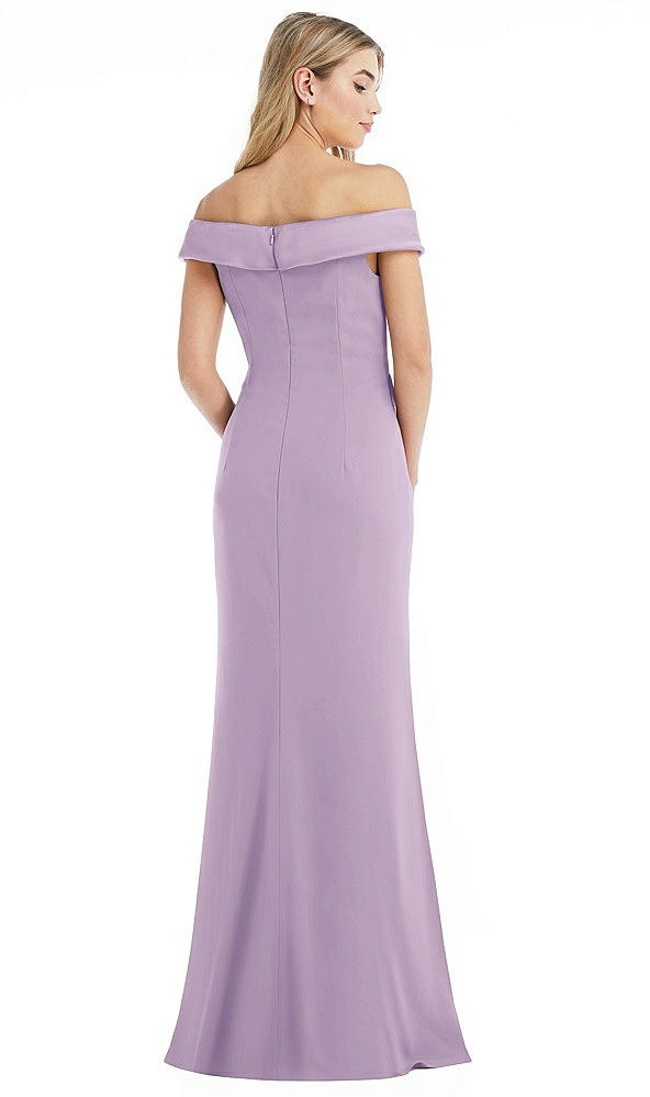 Back View - Pale Purple Off-the-Shoulder Tuxedo Maxi Dress with Front Slit