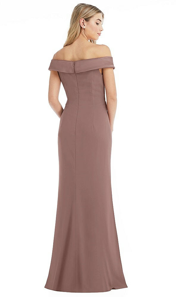 Back View - Sienna Off-the-Shoulder Tuxedo Maxi Dress with Front Slit