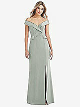 Front View Thumbnail - Willow Green Off-the-Shoulder Tuxedo Maxi Dress with Front Slit