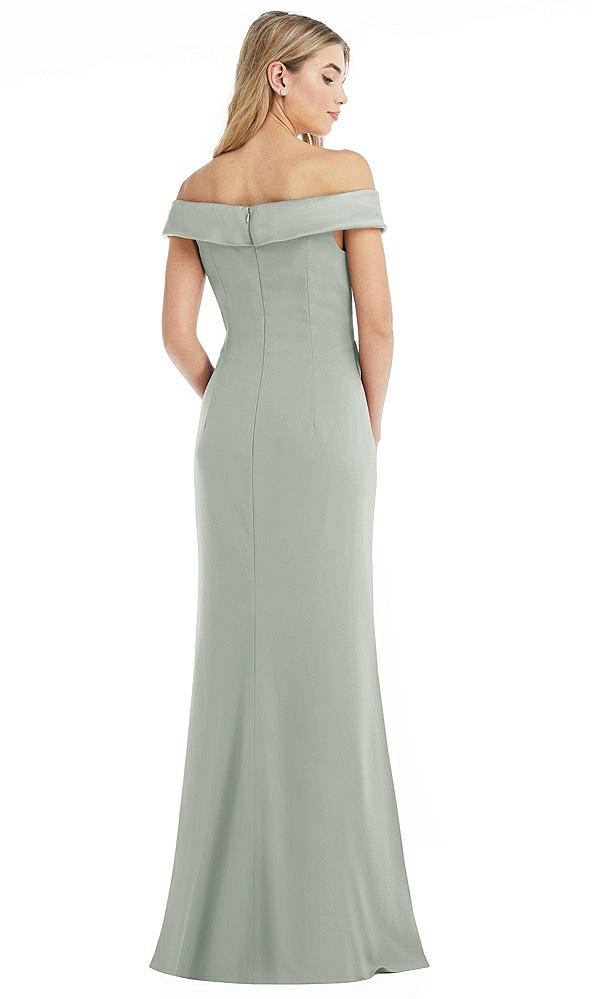 Back View - Willow Green Off-the-Shoulder Tuxedo Maxi Dress with Front Slit