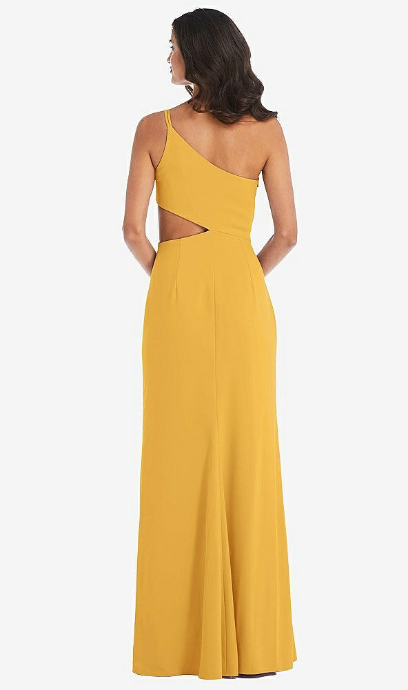 Back View - NYC Yellow One-Shoulder Midriff Cutout Maxi Dress