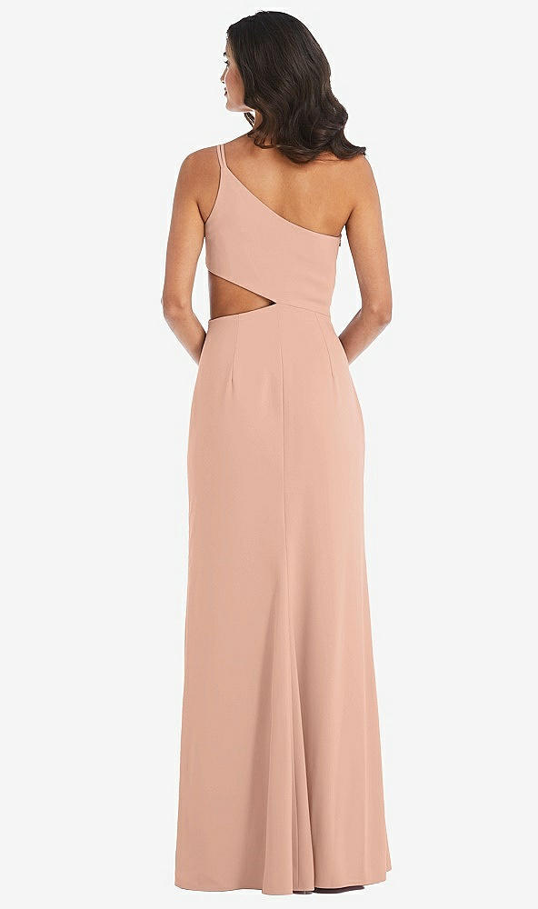 Back View - Pale Peach One-Shoulder Midriff Cutout Maxi Dress