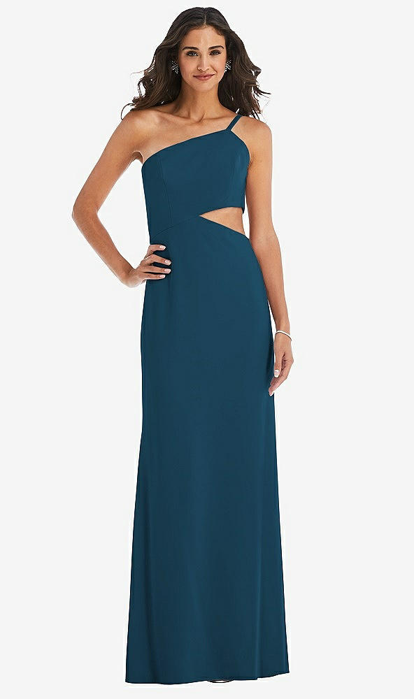 Front View - Atlantic Blue One-Shoulder Midriff Cutout Maxi Dress