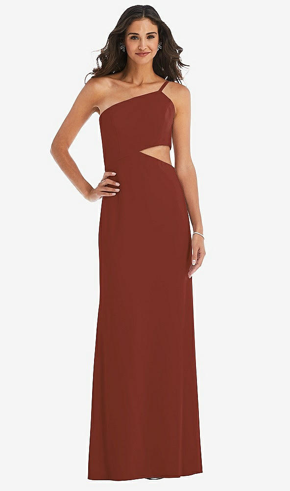 Front View - Auburn Moon One-Shoulder Midriff Cutout Maxi Dress