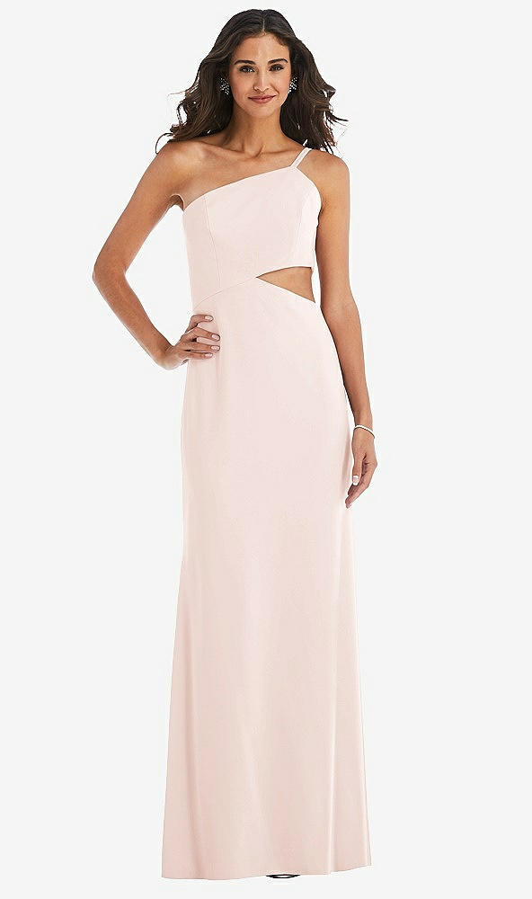 Front View - Blush One-Shoulder Midriff Cutout Maxi Dress