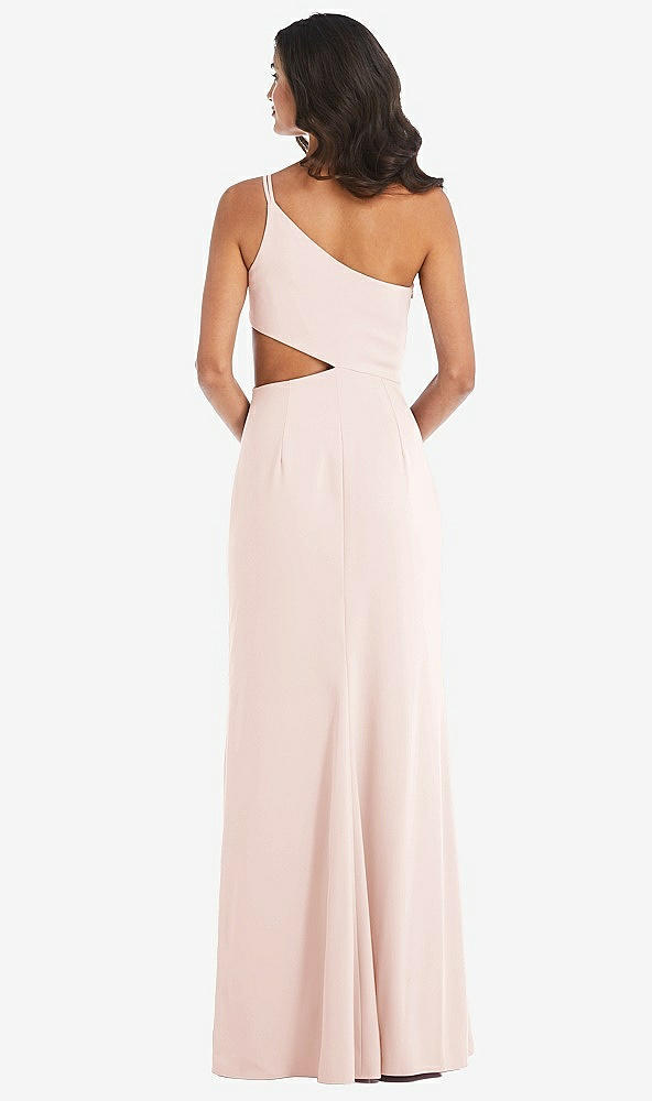 Back View - Blush One-Shoulder Midriff Cutout Maxi Dress