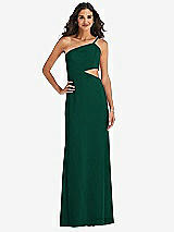 Front View Thumbnail - Hunter Green One-Shoulder Midriff Cutout Maxi Dress