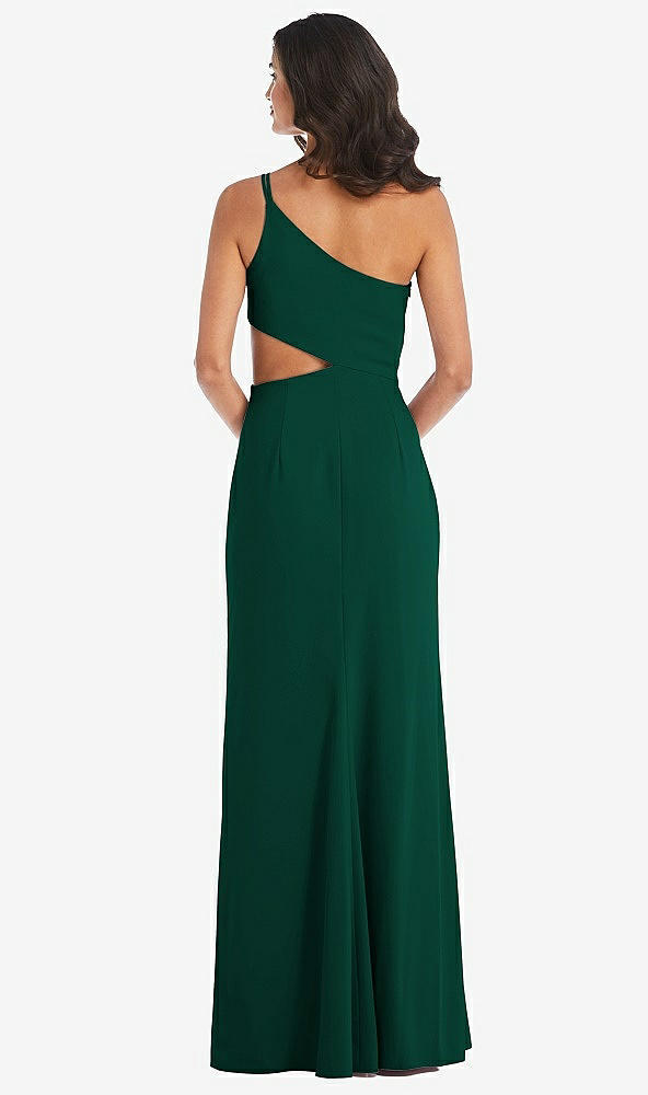 Back View - Hunter Green One-Shoulder Midriff Cutout Maxi Dress