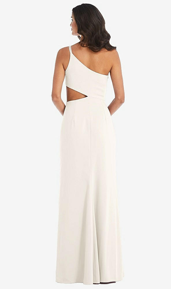 Back View - Ivory One-Shoulder Midriff Cutout Maxi Dress