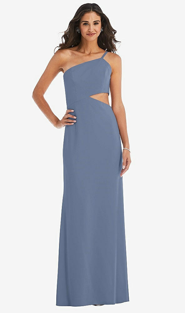 Front View - Larkspur Blue One-Shoulder Midriff Cutout Maxi Dress