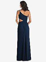 Rear View Thumbnail - Midnight Navy One-Shoulder Midriff Cutout Maxi Dress