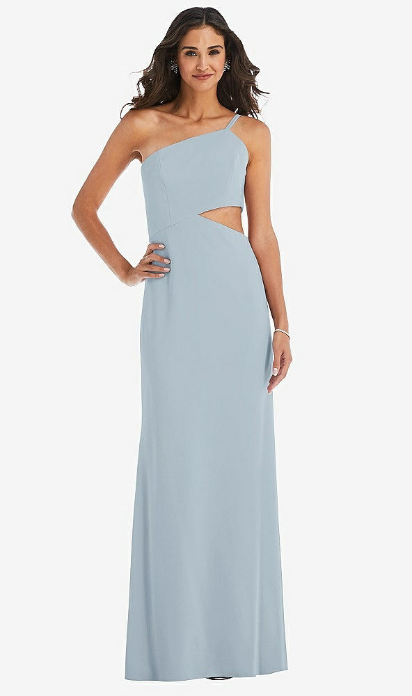 Front View - Mist One-Shoulder Midriff Cutout Maxi Dress