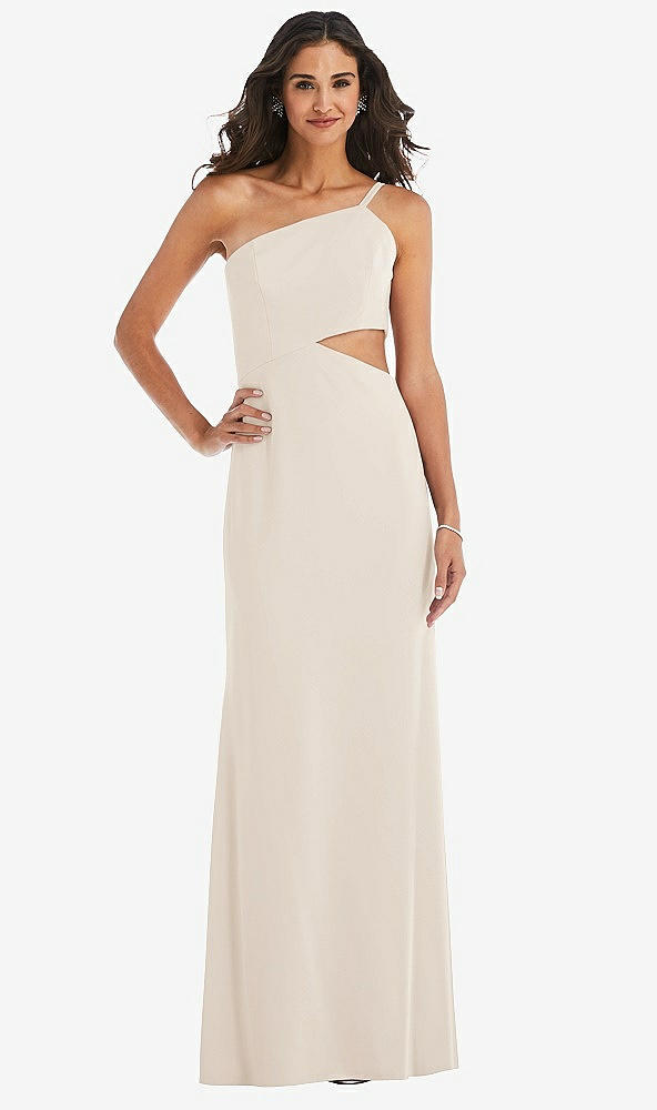 Front View - Oat One-Shoulder Midriff Cutout Maxi Dress