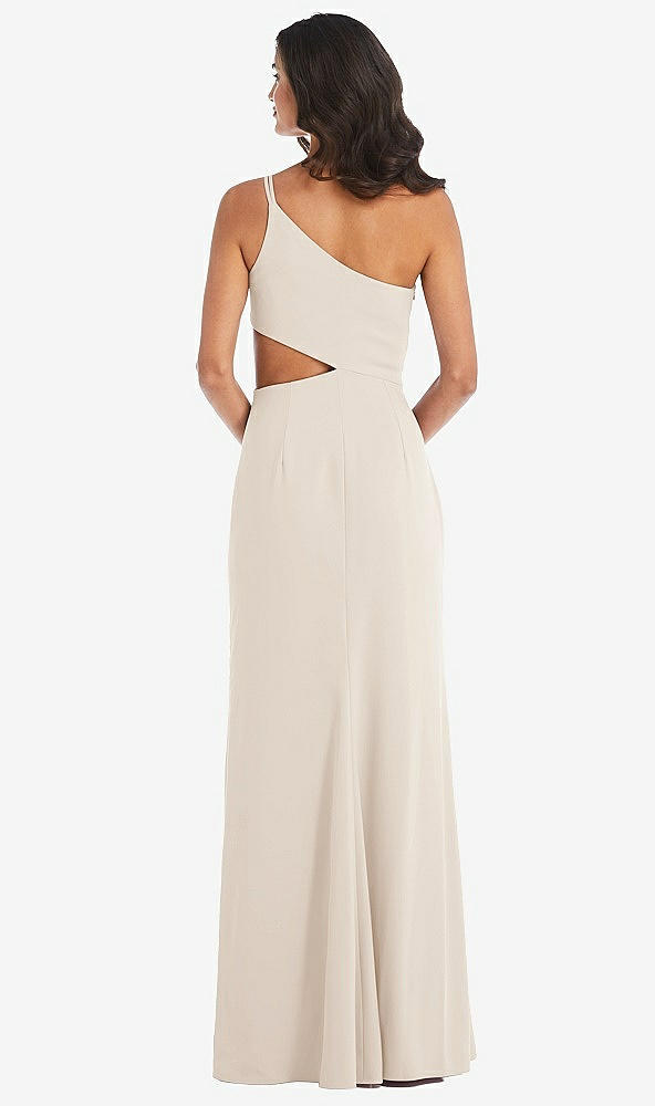 Back View - Oat One-Shoulder Midriff Cutout Maxi Dress